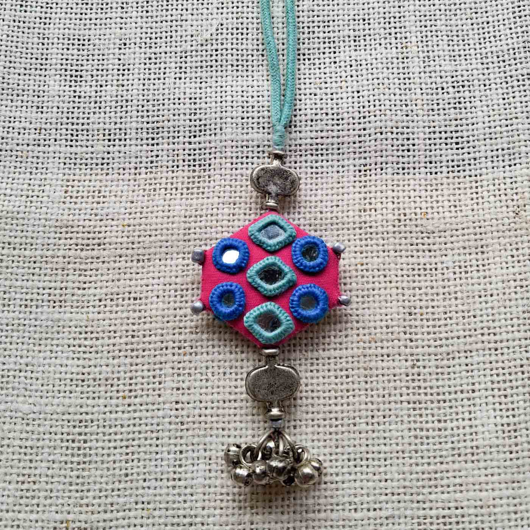 Handmade Mirror Work Teal Shaded Rakhi Lumba Set With Roli Chawal For Bhaiya Bhabhi | Set of 2