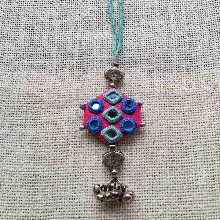 Handmade Mirror Work Teal Shaded Rakhi Lumba Set With Roli Chawal For Bhaiya Bhabhi | Set of 2