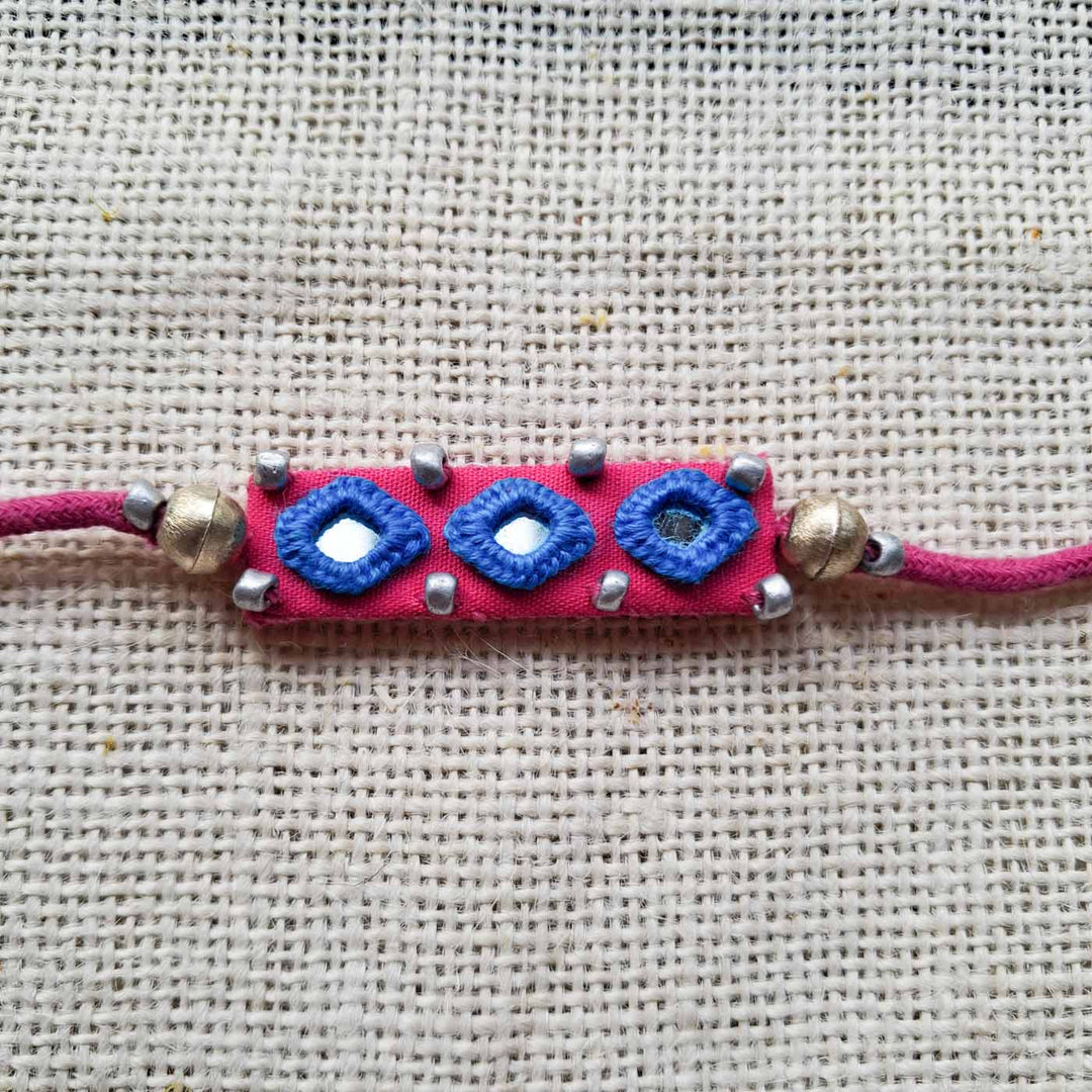 Handmade Mirror Work Pink Rakhi With Roli Chawal With Roli Chawal For Brother