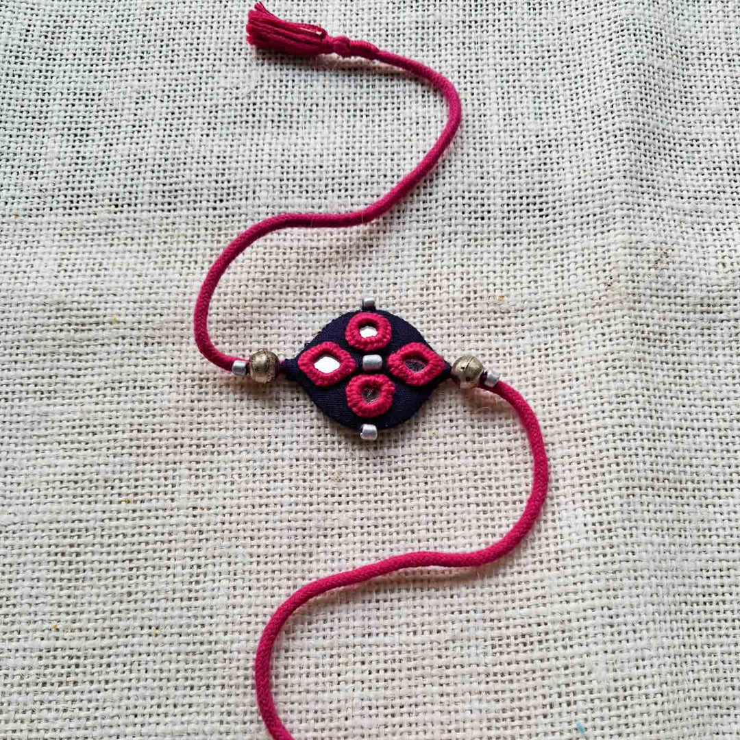 Handmade Mirror Work Indigo Rakhi With Roli Chawal For Brother