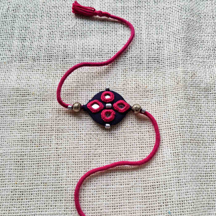Handmade Mirror Work Indigo Rakhi With Roli Chawal For Brother