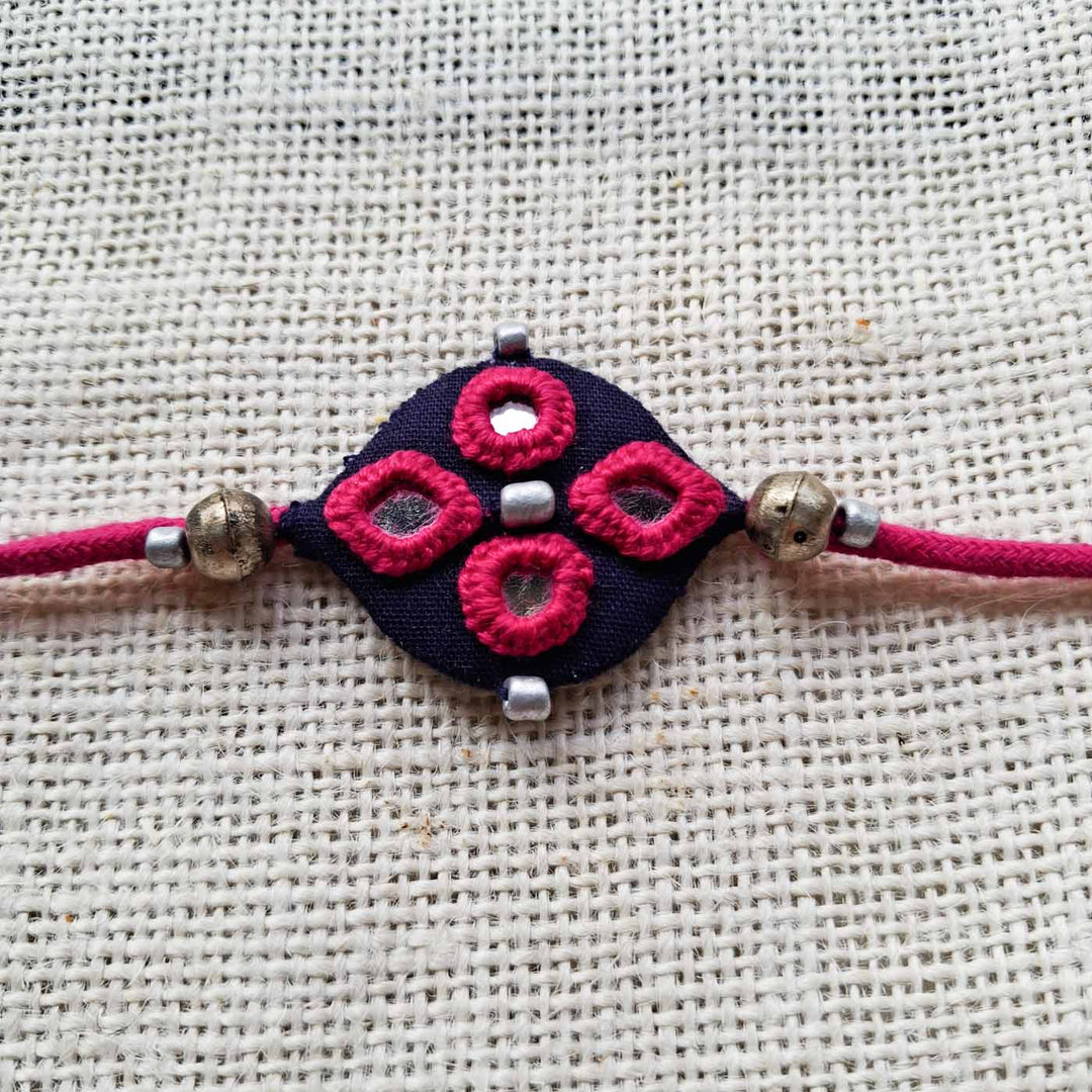 Handmade Mirror Work Indigo Rakhi With Roli Chawal For Brother