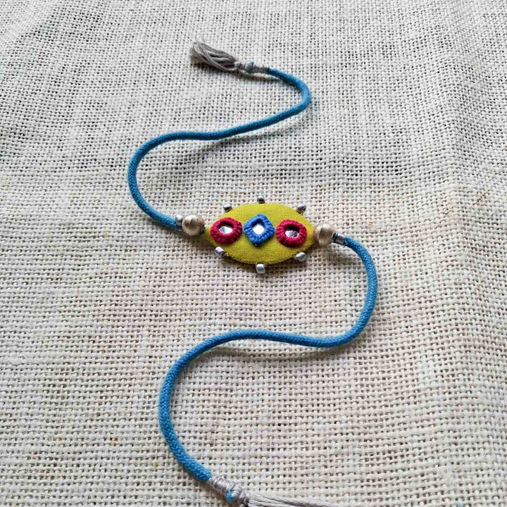 Handmade Mirror Work Lime Rakhi With Roli Chawal For Brother