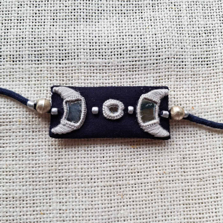 Handmade Mirror Work "Triple Moon" Rakhi With Roli Chawal With Roli Chawal For Brother
