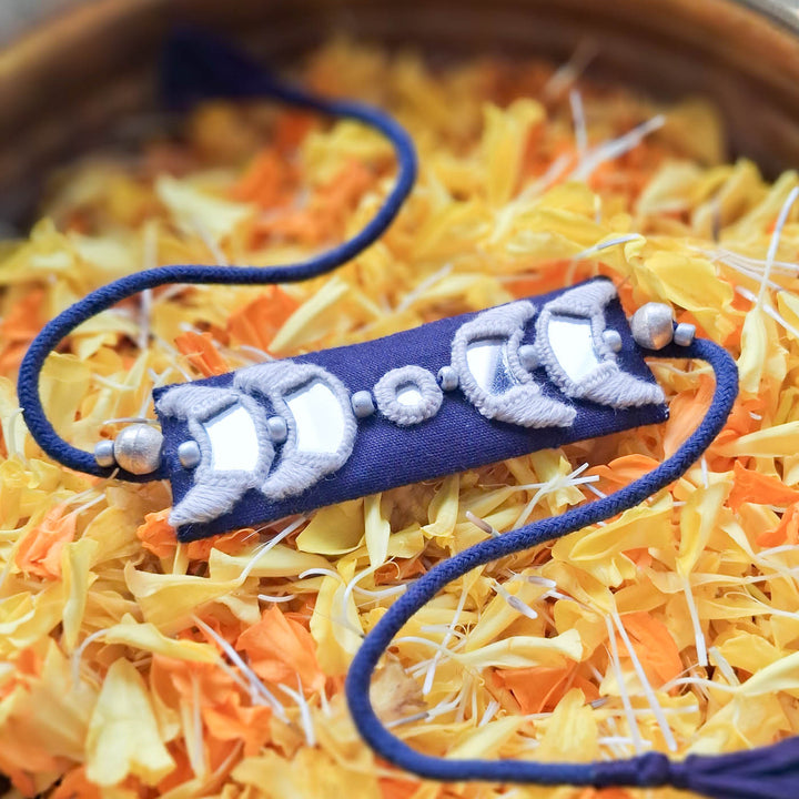 Handmade Mirror Work "Moon Phases" Rakhi With Roli Chawal For Brother