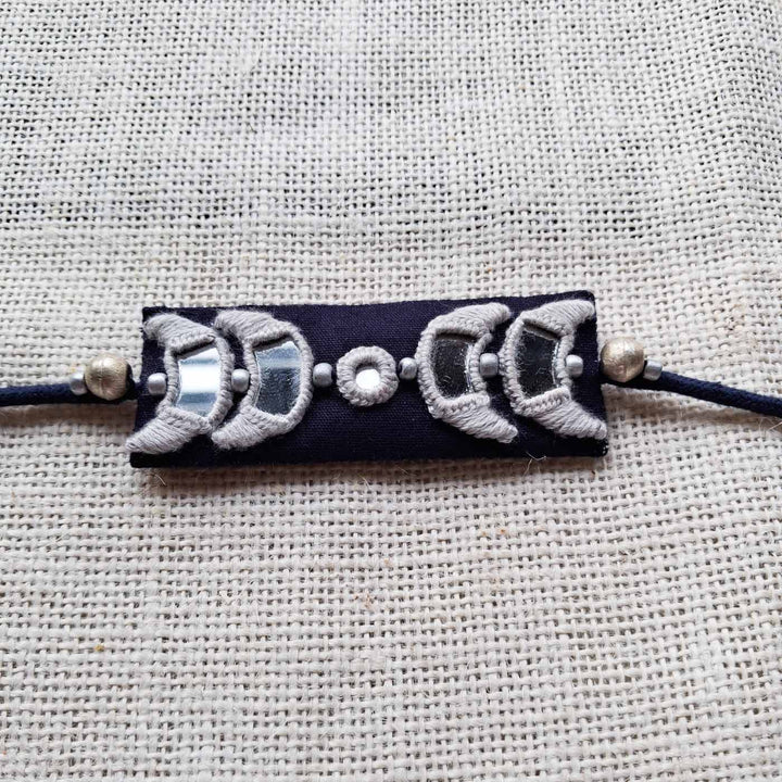 Handmade Mirror Work "Moon Phases" Rakhi With Roli Chawal For Brother