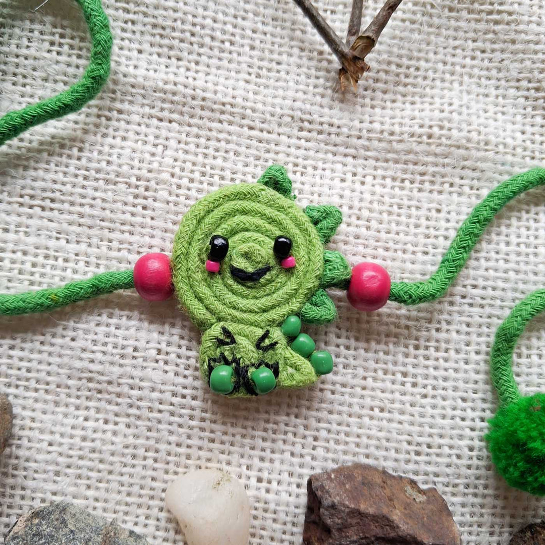 2 Pc | Handmade Doriwork Dinosaur Kids Rakhi With Roli Chawal For Twins
