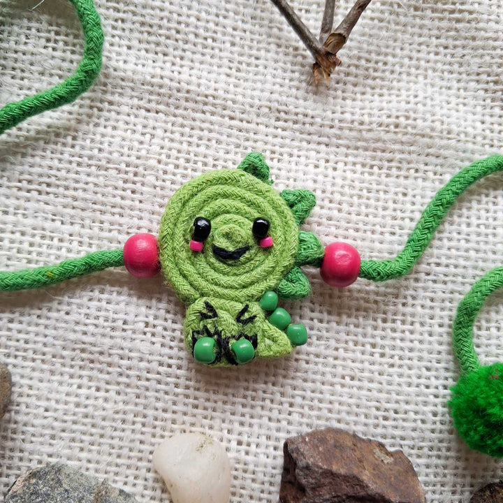 2 Pc | Handmade Doriwork Dinosaur Kids Rakhi With Roli Chawal For Twins