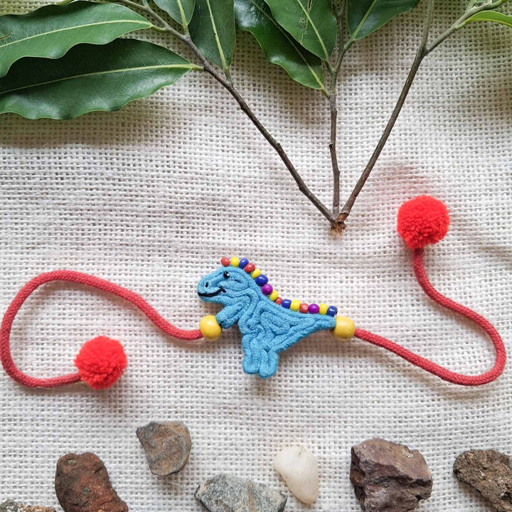 Handmade Doriwork Playful Dinosaur Kids Rakhi With Roli Chawal For Brother