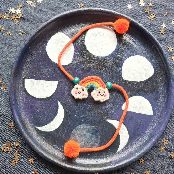 Handmade Doriwork Rainbow Kids Rakhi With Roli Chawal For Brother