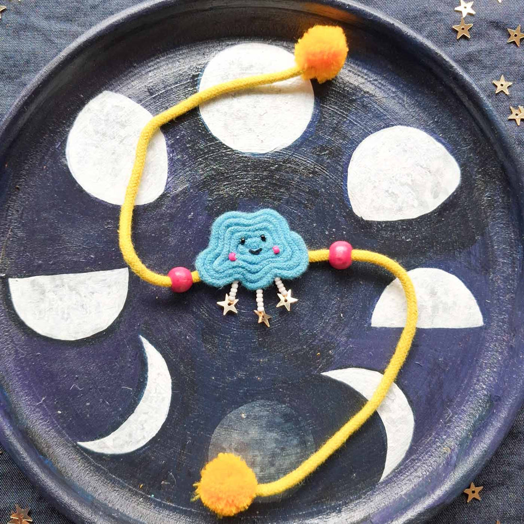 Handmade Doriwork Baadal Cloud Kids Rakhi With Roli Chawal For Brother