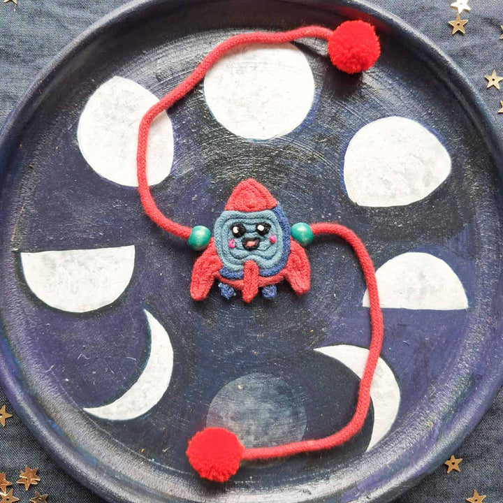 Handmade Doriwork Rocket Kids Rakhi With Roli Chawal For Brother