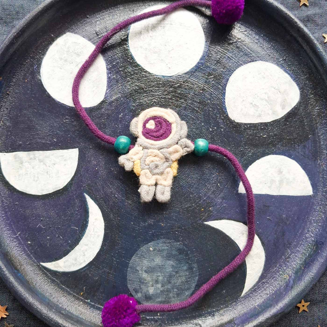 Handmade Doriwork Astronaut Kids Rakhi With Roli Chawal For Brother