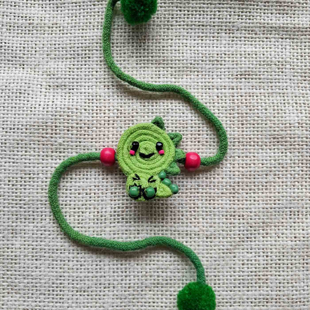 2 Pc | Handmade Doriwork Dinosaur Kids Rakhi With Roli Chawal For Twins
