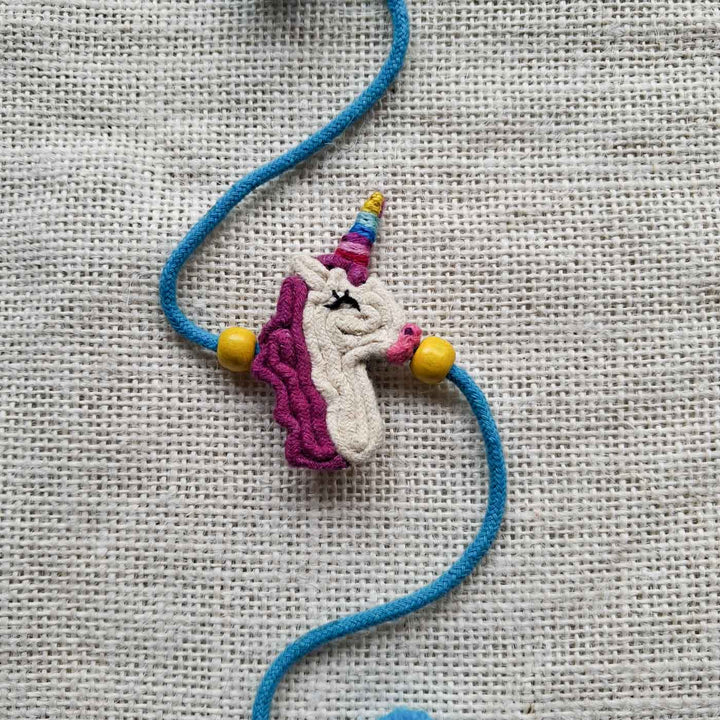 Handmade Doriwork Unicorn Kids Rakhi With Roli Chawal For Brother