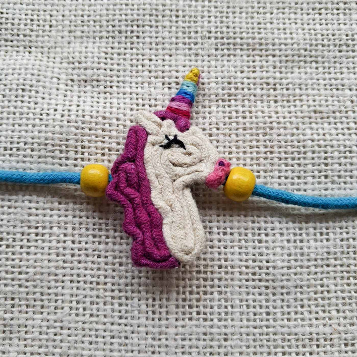 Handmade Doriwork Unicorn Kids Rakhi With Roli Chawal For Brother
