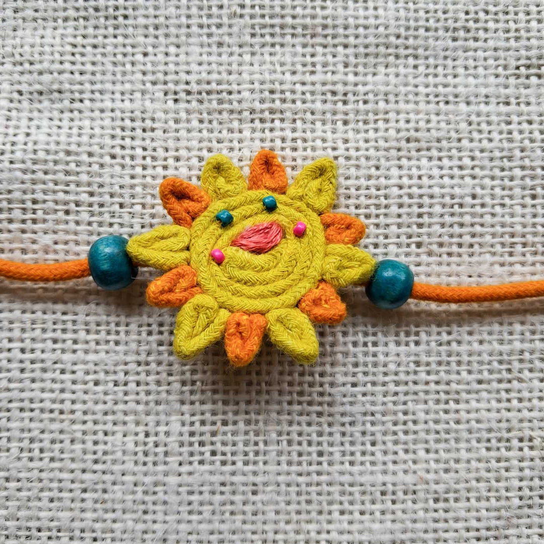 Handmade Doriwork Sunny Day Kids Rakhi With Roli Chawal For Brother
