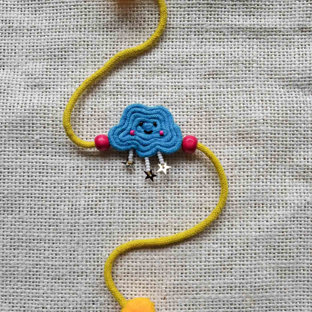Handmade Doriwork Baadal Cloud Kids Rakhi With Roli Chawal For Brother