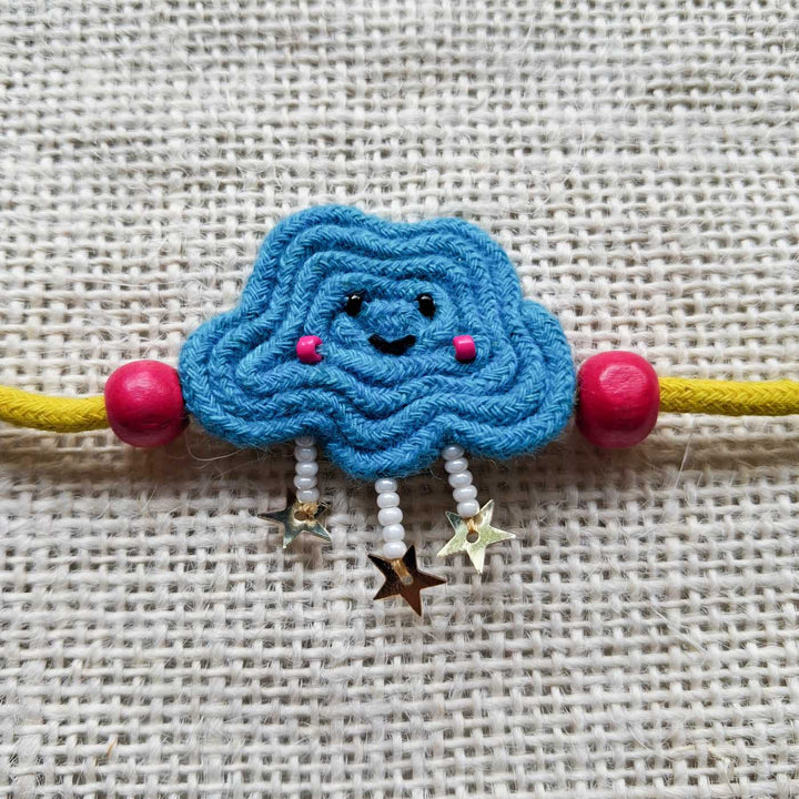 Handmade Doriwork Baadal Cloud Kids Rakhi With Roli Chawal For Brother