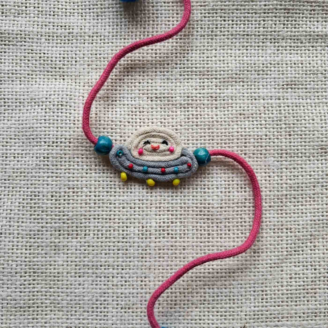 Handmade Doriwork Spaceship Kids Rakhi With Roli Chawal For Brother