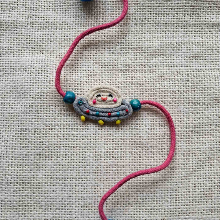 Handmade Doriwork Spaceship Kids Rakhi With Roli Chawal For Brother