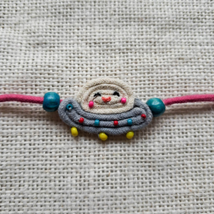 Handmade Doriwork Spaceship Kids Rakhi With Roli Chawal For Brother
