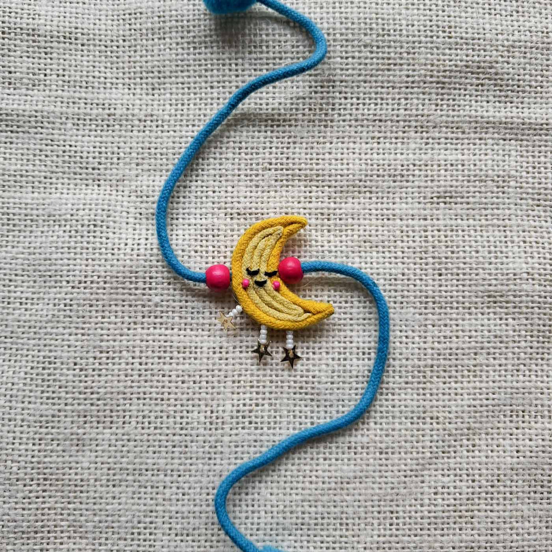 Handmade Doriwork Chaand Moon Kids Rakhi With Roli Chawal For Brother
