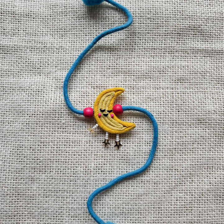 Handmade Doriwork Chaand Moon Kids Rakhi With Roli Chawal For Brother