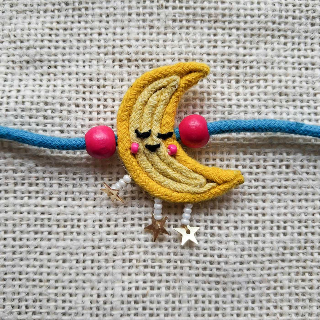 Handmade Doriwork Chaand Moon Kids Rakhi With Roli Chawal For Brother