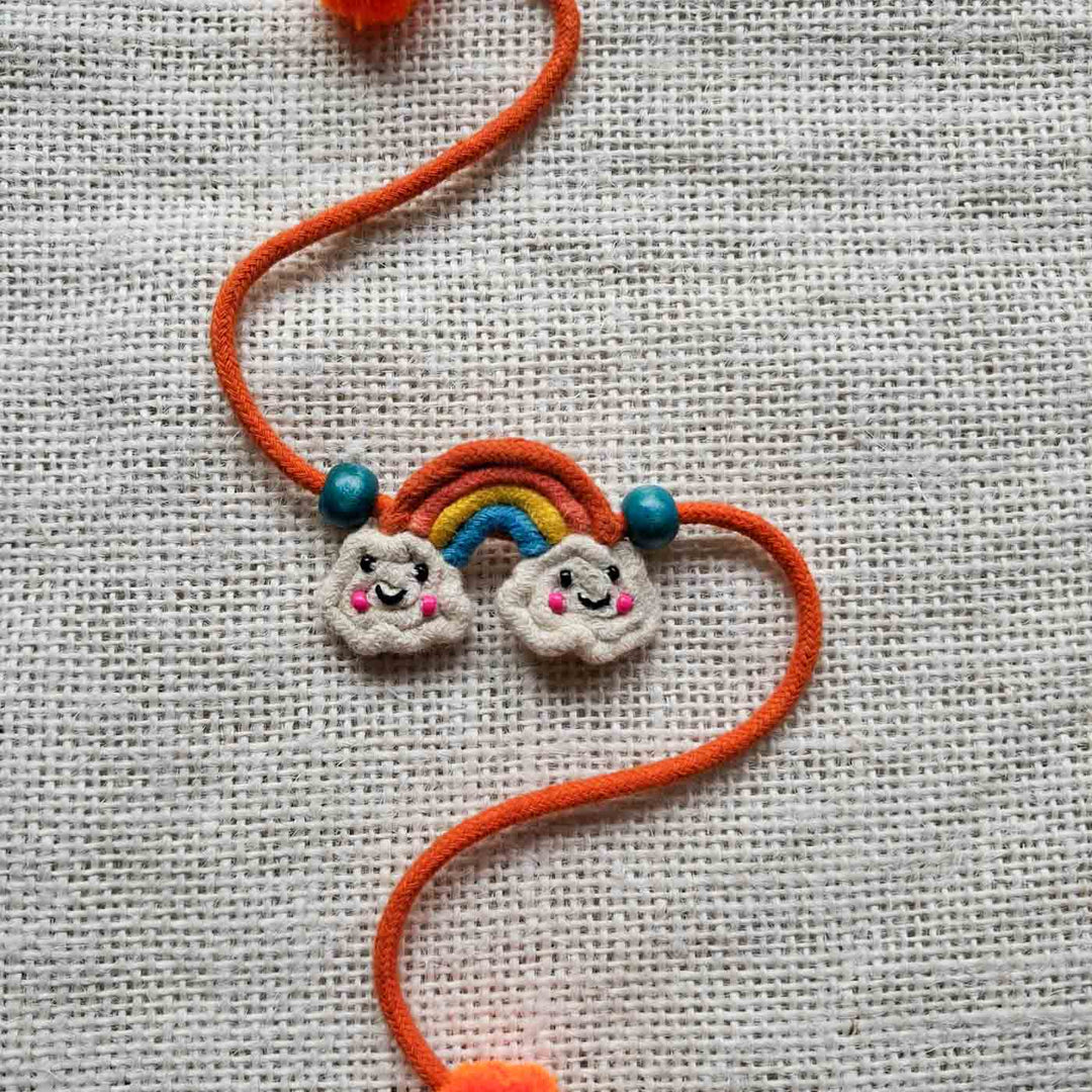 Handmade Doriwork Rainbow Kids Rakhi With Roli Chawal For Brother