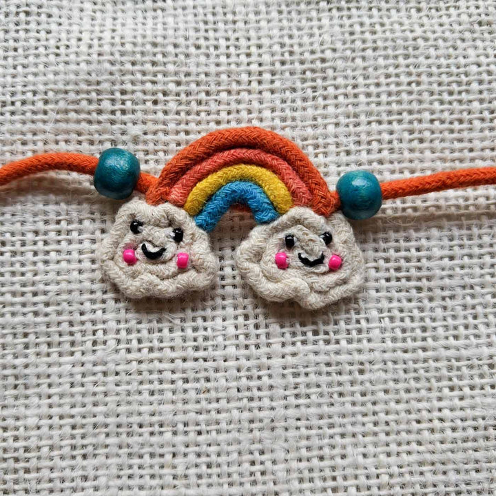 Handmade Doriwork Rainbow Kids Rakhi With Roli Chawal For Brother
