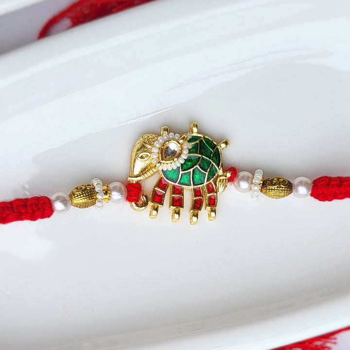 Handcrafted Meenakari Elephant Bhai Rakhi with Bangle Bhabhi Rakhi | Set of 2