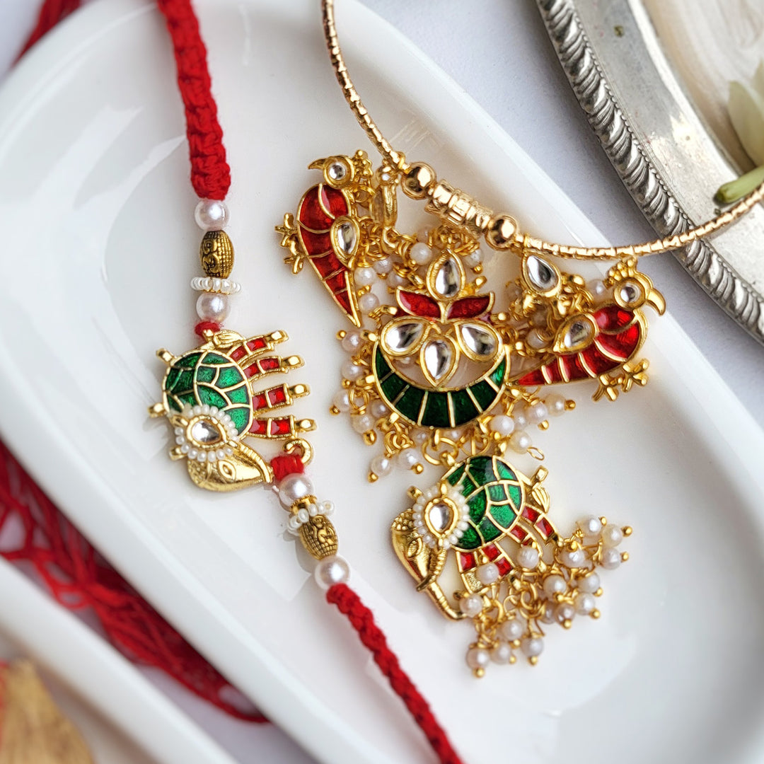 Handcrafted Meenakari Elephant Bhai Rakhi with Bangle Bhabhi Rakhi | Set of 2