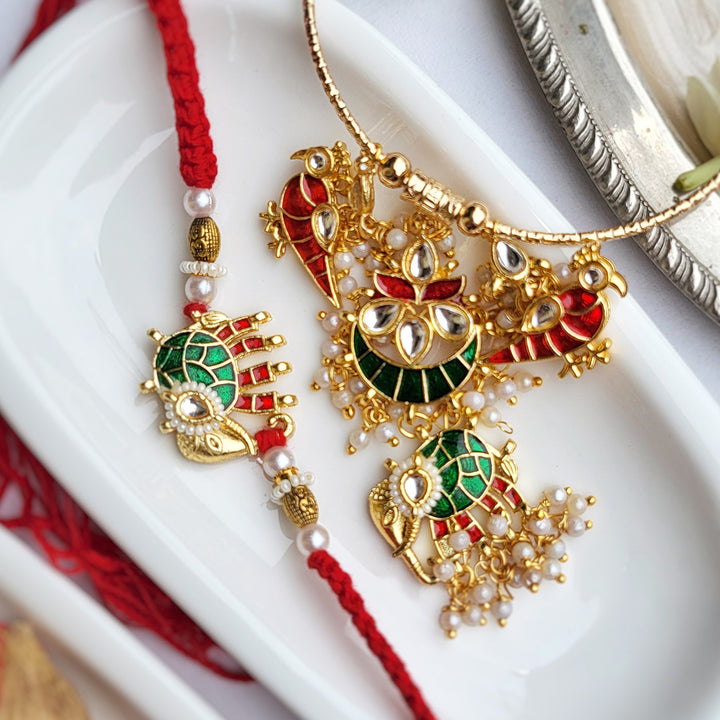 Handcrafted Meenakari Elephant Bhai Rakhi with Bangle Bhabhi Rakhi | Set of 2