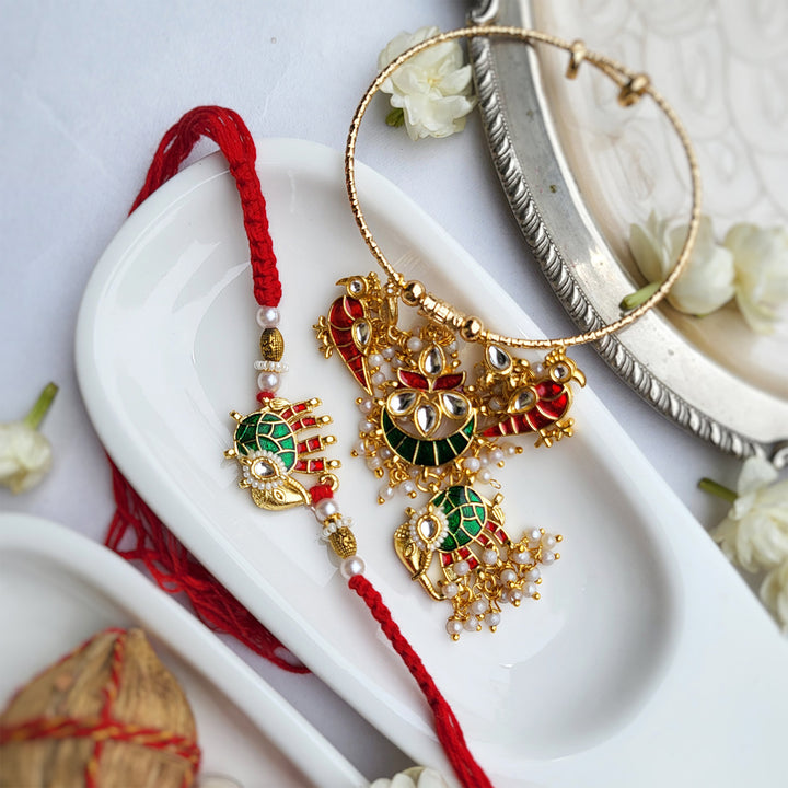 Handcrafted Meenakari Elephant Bhai Rakhi with Bangle Bhabhi Rakhi | Set of 2