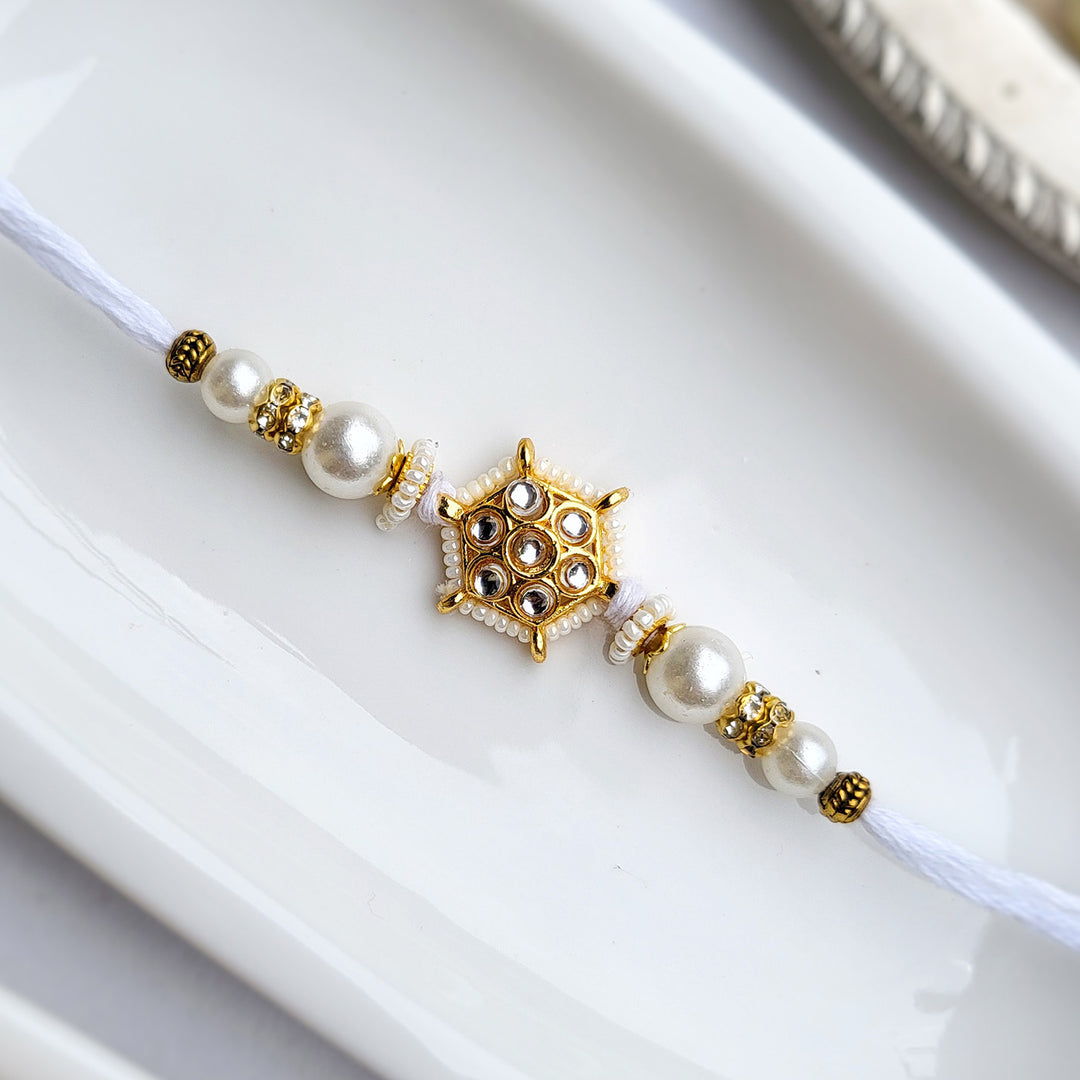 Handcrafted Jadau White Stone Bhaiya Bhabhi Rakhi | Set of 2