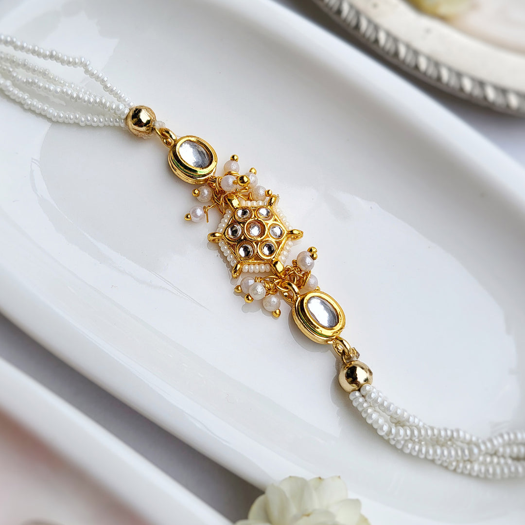 Handcrafted Jadau White Stone Bhaiya Bhabhi Rakhi | Set of 2