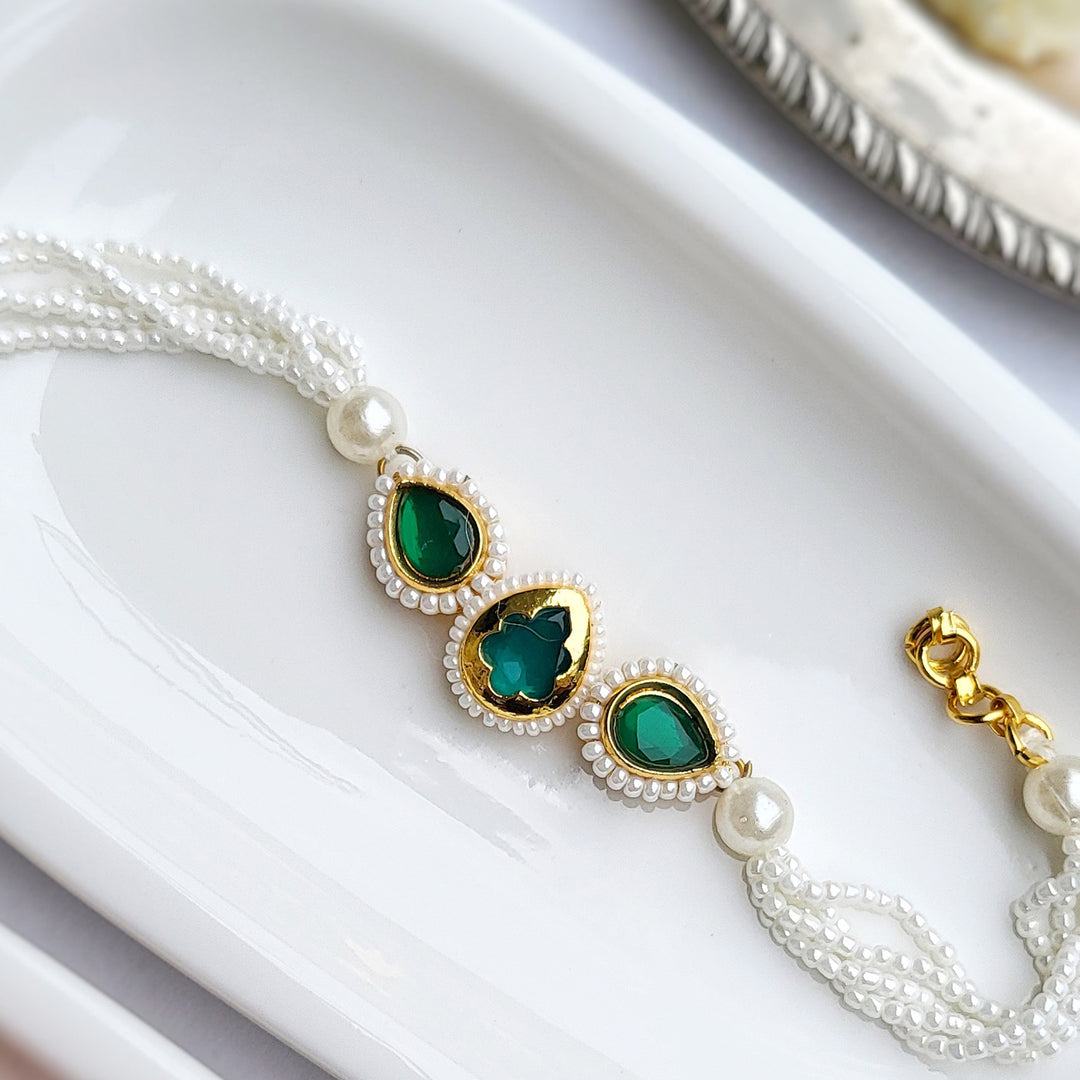 Handcrafted Emerald Green Tilak Bhaiya Bhabhi Couple Rakhi | Set of 2