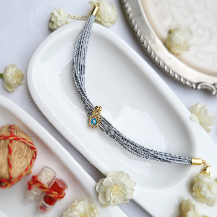 Handcrafted Hamsa Evil Eye Stone Rakhi With Roli Chawal For Brother