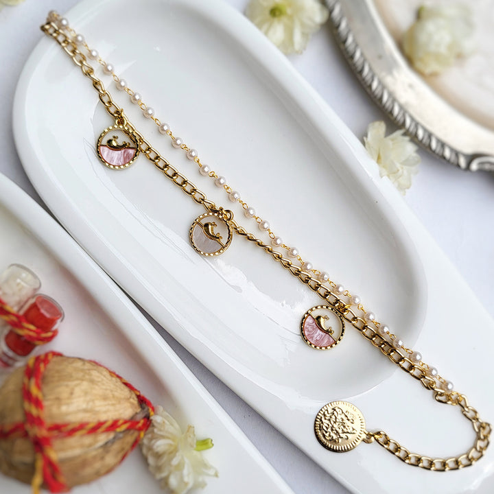 Handcrafted Dolphin Charm Rakhi Bracelet With Roli Chawal For Sister