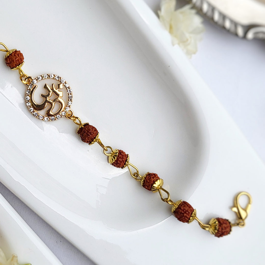 Handcrafted Laser-Cut Brass Om Rudraksha Rakhi For Brother
