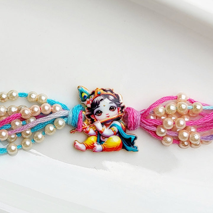 Handpainted Laddu Gopal Metal Rakhi With Roli Chawal For Kids