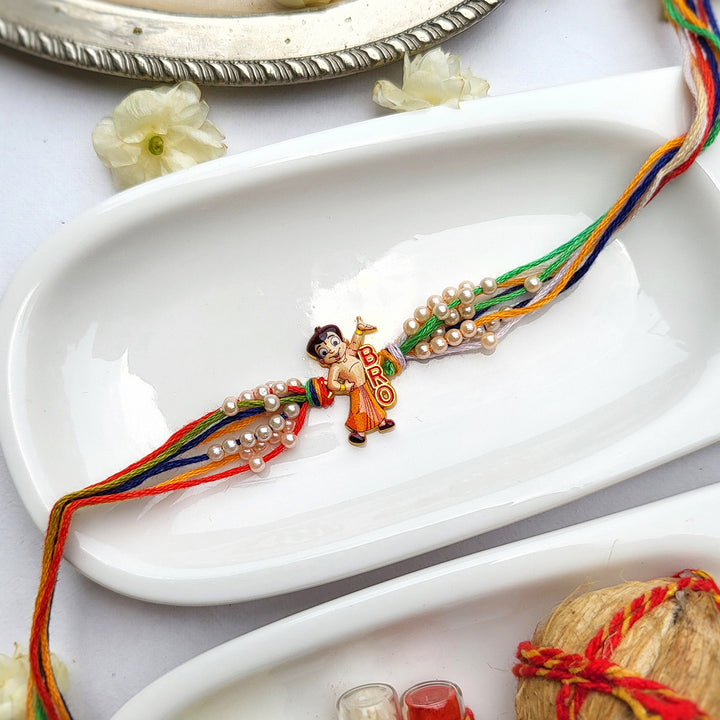 Handpainted Chota Bheem Metal Rakhi With Roli Chawal For Kids
