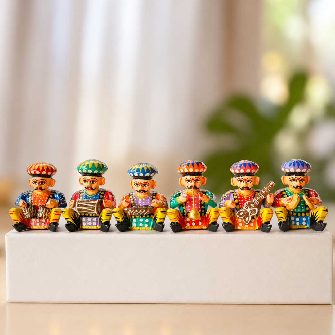 Set of 6 | Handmade Musical Men Wooden Golu Doll Toys For Festive Decor