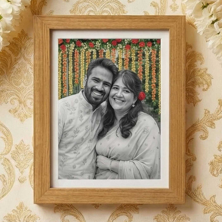 Floral Background Design Hand Embroidered Photo With Wooden Frame