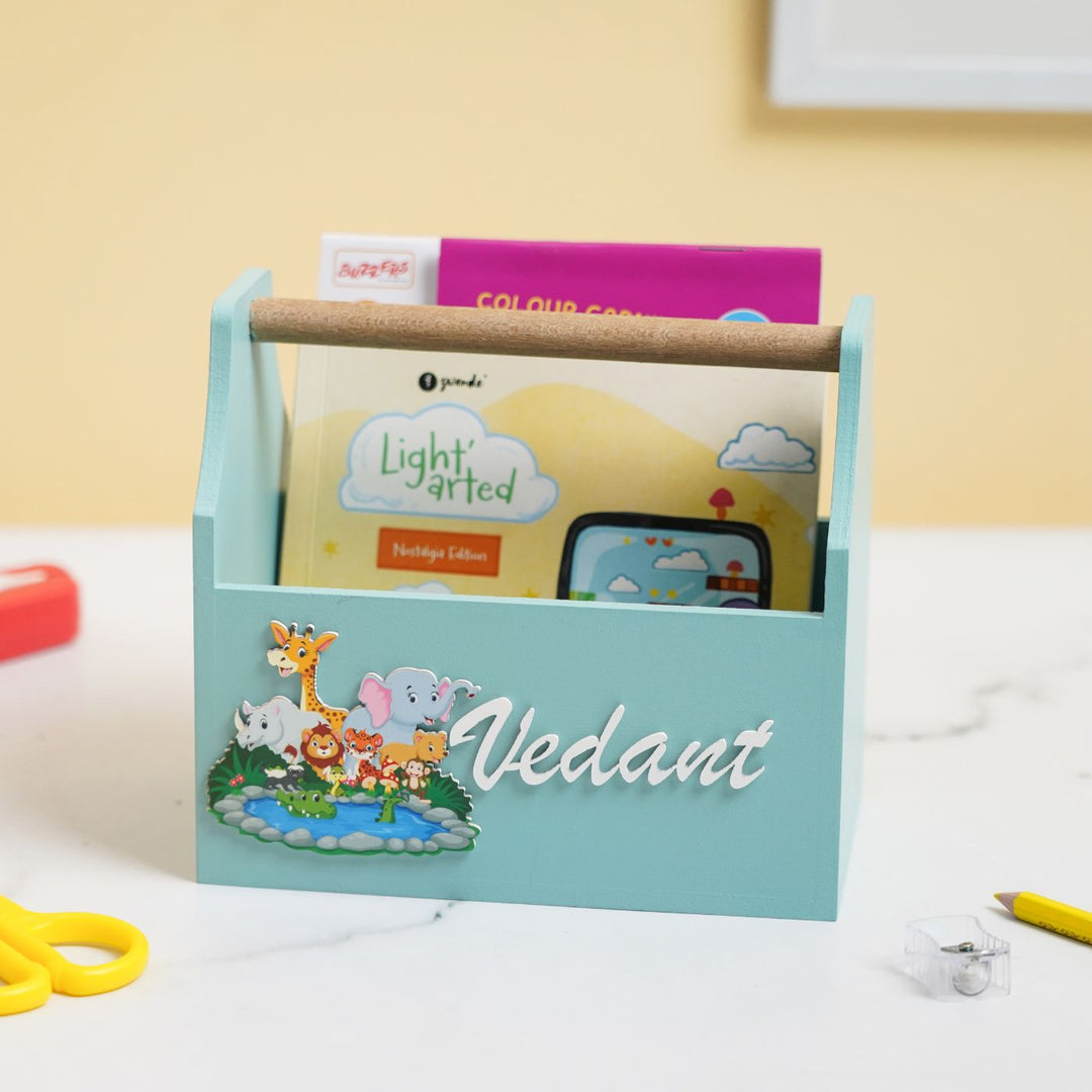 Personalized Wooden Jungle Themed Storage Caddy For Kids