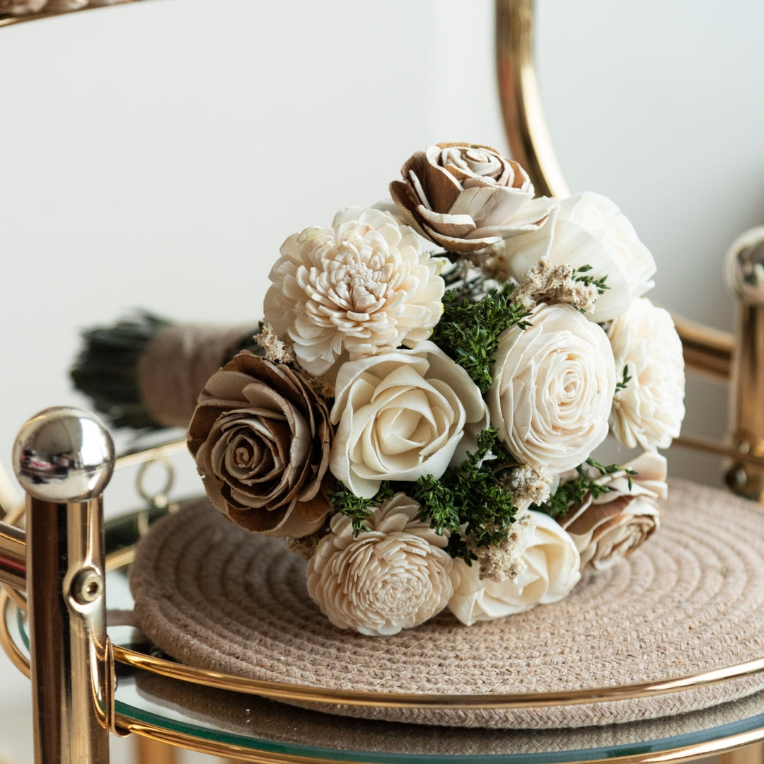 Handmade White Rose Dried Flower Bouquet