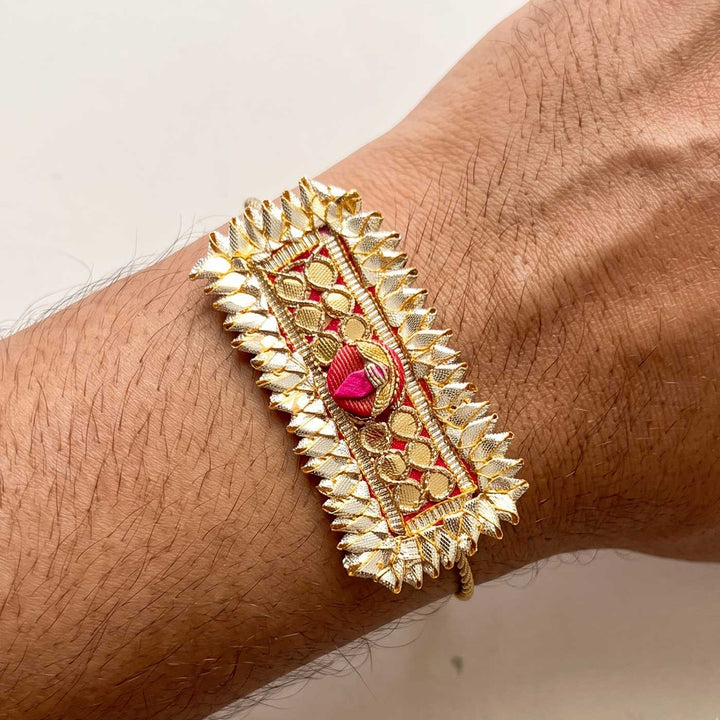 Handcrafted Gota Patti "Bandhan" Rakhi With Roli Chawal for Brother