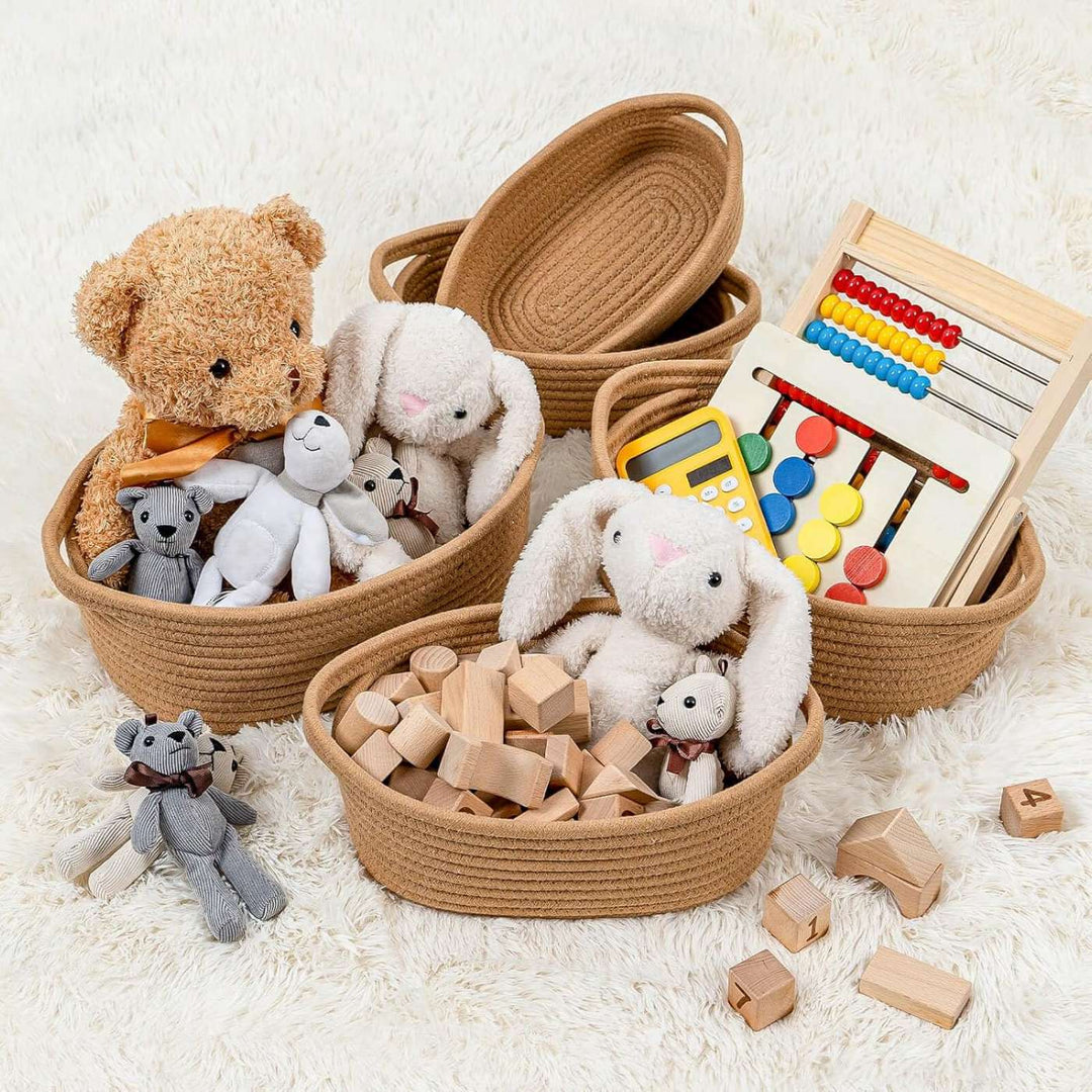 Handmade Coil Basketry Cute Cotton Rope Storage Baskets | Set Of 5