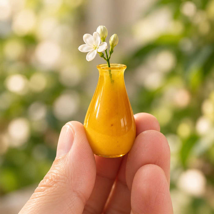 Handmade Mustard Yellow Small Glass Art Vase For Home Decor